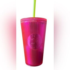 Nwt Starbucks pleated magenta cold cup tumbler with lid & straw 16 oz